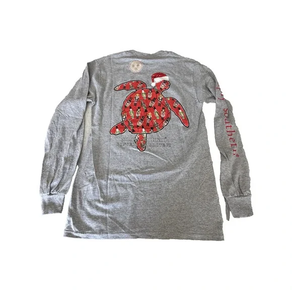 Simply Southern Gray Turtle Tracker Christmas Holiday Tee Shirt Size Small - Picture 1 of 9
